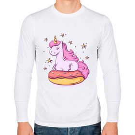 Мужской лонгслив хлопок с принтом Единорог в Тюмени, 100% хлопок |  | donut | pink | star | unicorn | единорог | звезды | конь | милота | пончик | сказка
