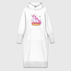 Платье удлиненное хлопок с принтом Единорог в Тюмени,  |  | donut | pink | star | unicorn | единорог | звезды | конь | милота | пончик | сказка