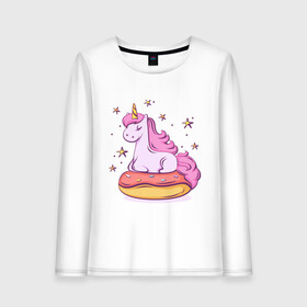 Женский лонгслив хлопок с принтом Единорог в Тюмени, 100% хлопок |  | donut | pink | star | unicorn | единорог | звезды | конь | милота | пончик | сказка