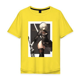 Мужская футболка хлопок Oversize с принтом Nier automata в Тюмени, 100% хлопок | свободный крой, круглый ворот, “спинка” длиннее передней части | nier automata