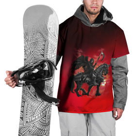 Накидка на куртку 3D с принтом Всадник апокалипсиса в Тюмени, 100% полиэстер |  | готика | доспехи | дым | злость | кладбище | конь | кости | красный | крыло | крылья | перья | погост | туман | череп | черный