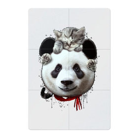 Магнитный плакат 2Х3 с принтом Панда и котенок в Тюмени, Полимерный материал с магнитным слоем | 6 деталей размером 9*9 см | cat | panda | добро | друг | животные | кот | котенок | кошка | лучший | медведь | милый | мишка | нежный | панда
