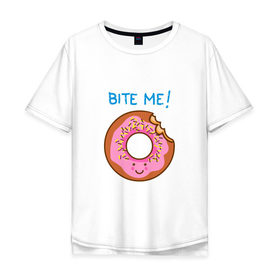 Мужская футболка хлопок Oversize с принтом Укуси меня в Тюмени, 100% хлопок | свободный крой, круглый ворот, “спинка” длиннее передней части | bart | donut | food | homer | simpsons | аппетит | барт | гомер | еда | мультфильм | пончик | симпсоны | сладкий