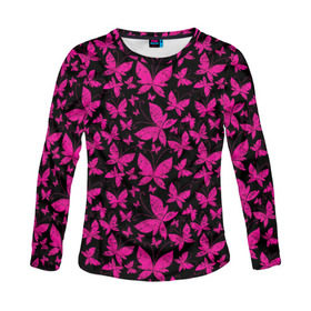 Женский лонгслив 3D с принтом Розовые бабочки в Тюмени, 100% полиэстер | длинные рукава, круглый вырез горловины, полуприлегающий силуэт | butterflies | pink | бабочки | красота | крылья | нежность | орнамент | розовый | узор