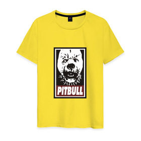 Мужская футболка хлопок с принтом Pitbull в Тюмени, 100% хлопок | прямой крой, круглый вырез горловины, длина до линии бедер, слегка спущенное плечо. | 