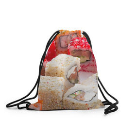 Рюкзак-мешок 3D с принтом Роллы в Тюмени, 100% полиэстер | плотность ткани — 200 г/м2, размер — 35 х 45 см; лямки — толстые шнурки, застежка на шнуровке, без карманов и подкладки | Тематика изображения на принте: еда | роллы | суши
