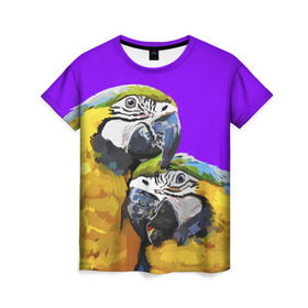 Женская футболка 3D с принтом Попугайчики в Тюмени, 100% полиэфир ( синтетическое хлопкоподобное полотно) | прямой крой, круглый вырез горловины, длина до линии бедер | bird | животные | попугайчики | птицы | текстуры