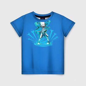 Детская футболка 3D с принтом Санс медитирует в Тюмени, 100% гипоаллергенный полиэфир | прямой крой, круглый вырез горловины, длина до линии бедер, чуть спущенное плечо, ткань немного тянется | Тематика изображения на принте: sans | андертейл | подземелье | санс