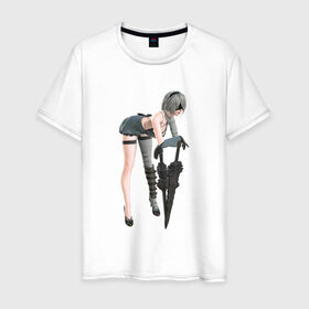 Мужская футболка хлопок с принтом Nier automata в Тюмени, 100% хлопок | прямой крой, круглый вырез горловины, длина до линии бедер, слегка спущенное плечо. | 