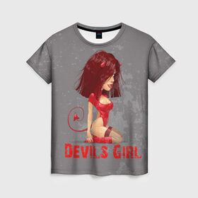 Женская футболка 3D с принтом Devils Girl в Тюмени, 100% полиэфир ( синтетическое хлопкоподобное полотно) | прямой крой, круглый вырез горловины, длина до линии бедер | devils girl |   дьявол | грешница | люцифер | сатана