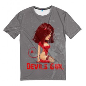 Мужская футболка 3D с принтом Devils Girl в Тюмени, 100% полиэфир | прямой крой, круглый вырез горловины, длина до линии бедер | devils girl |   дьявол | грешница | люцифер | сатана