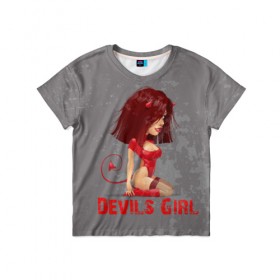 Детская футболка 3D с принтом Devils Girl в Тюмени, 100% гипоаллергенный полиэфир | прямой крой, круглый вырез горловины, длина до линии бедер, чуть спущенное плечо, ткань немного тянется | Тематика изображения на принте: devils girl |   дьявол | грешница | люцифер | сатана