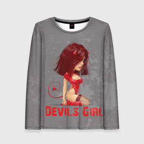 Женский лонгслив 3D с принтом Devils Girl в Тюмени, 100% полиэстер | длинные рукава, круглый вырез горловины, полуприлегающий силуэт | devils girl |   дьявол | грешница | люцифер | сатана