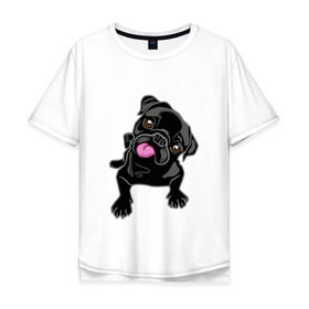Мужская футболка хлопок Oversize с принтом Забавный мопсик в Тюмени, 100% хлопок | свободный крой, круглый ворот, “спинка” длиннее передней части | Тематика изображения на принте: animal | dog | pet | pug | puppy | арт | животные | милые | мопс | пес | собаки | французский бульдог
