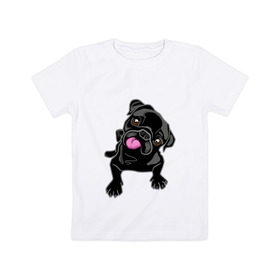 Детская футболка хлопок с принтом Забавный мопсик в Тюмени, 100% хлопок | круглый вырез горловины, полуприлегающий силуэт, длина до линии бедер | animal | dog | pet | pug | puppy | арт | животные | милые | мопс | пес | собаки | французский бульдог