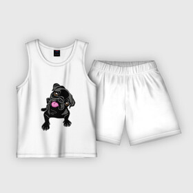 Детская пижама с шортами хлопок с принтом Забавный мопсик в Тюмени,  |  | animal | dog | pet | pug | puppy | арт | животные | милые | мопс | пес | собаки | французский бульдог