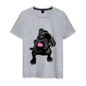 Мужская футболка хлопок с принтом Забавный мопсик в Тюмени, 100% хлопок | прямой крой, круглый вырез горловины, длина до линии бедер, слегка спущенное плечо. | animal | dog | pet | pug | puppy | арт | животные | милые | мопс | пес | собаки | французский бульдог