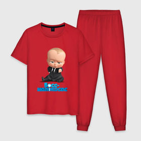 Мужская пижама хлопок с принтом Boss Baby в Тюмени, 100% хлопок | брюки и футболка прямого кроя, без карманов, на брюках мягкая резинка на поясе и по низу штанин
 | Тематика изображения на принте: boss baby | босс | мультфильмы