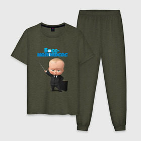 Мужская пижама хлопок с принтом Boss Baby в Тюмени, 100% хлопок | брюки и футболка прямого кроя, без карманов, на брюках мягкая резинка на поясе и по низу штанин
 | Тематика изображения на принте: boss baby | босс | мультфильмы
