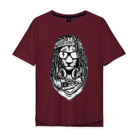 Мужская футболка хлопок Oversize с принтом Лев растаман в Тюмени, 100% хлопок | свободный крой, круглый ворот, “спинка” длиннее передней части | reggae | бандана | брейды | дреды | музыка | наушники | очки | платок | повязка | регги