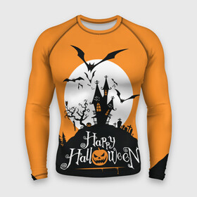 Мужской рашгард 3D с принтом Happy Halloween в Тюмени,  |  | cemetery | corpse | flying | forest | gallows | halloween | happy | holiday | house | mice | moon | night | owl | pumpkin | silhouette | tree | виселица | дерево | дом | кладбище | ле | летучие | луна | мертвец | мыши | ночь | праздник | силуэт | сова | с