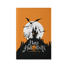 Обложка для паспорта матовая кожа с принтом Happy Halloween в Тюмени, натуральная матовая кожа | размер 19,3 х 13,7 см; прозрачные пластиковые крепления | cemetery | corpse | flying | forest | gallows | halloween | happy | holiday | house | mice | moon | night | owl | pumpkin | silhouette | tree | виселица | дерево | дом | кладбище | ле | летучие | луна | мертвец | мыши | ночь | праздник | силуэт | сова | с