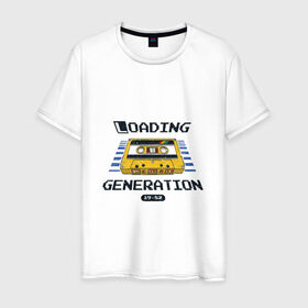 Мужская футболка хлопок с принтом Loading Generation в Тюмени, 100% хлопок | прямой крой, круглый вырез горловины, длина до линии бедер, слегка спущенное плечо. | Тематика изображения на принте: 1982 | аудиокассета | загрузка | кассета | поколение