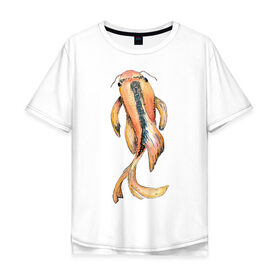 Мужская футболка хлопок Oversize с принтом Японский карп в Тюмени, 100% хлопок | свободный крой, круглый ворот, “спинка” длиннее передней части | кои | нисикигои | парчовый карп