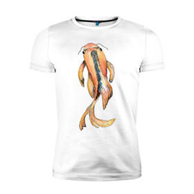 Мужская футболка премиум с принтом Японский карп в Тюмени, 92% хлопок, 8% лайкра | приталенный силуэт, круглый вырез ворота, длина до линии бедра, короткий рукав | кои | нисикигои | парчовый карп