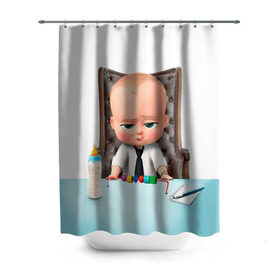 Штора 3D для ванной с принтом Boss Baby в Тюмени, 100% полиэстер | плотность материала — 100 г/м2. Стандартный размер — 146 см х 180 см. По верхнему краю — пластиковые люверсы для креплений. В комплекте 10 пластиковых колец | boss baby | босс | молокосос | мультфильмы