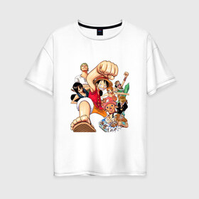 Женская футболка хлопок Oversize с принтом Ван-Пис в Тюмени, 100% хлопок | свободный крой, круглый ворот, спущенный рукав, длина до линии бедер
 | one piece | onepiece | большой куш | ван пис | ванпис | король пиратов | луфи | луффи