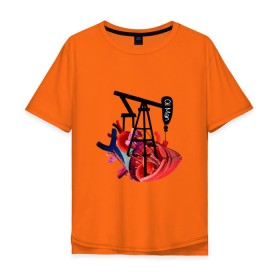 Мужская футболка хлопок Oversize с принтом Сердце нефтяника в Тюмени, 100% хлопок | свободный крой, круглый ворот, “спинка” длиннее передней части | газ | нефть
