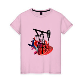 Женская футболка хлопок с принтом Сердце нефтяника в Тюмени, 100% хлопок | прямой крой, круглый вырез горловины, длина до линии бедер, слегка спущенное плечо | газ | нефть