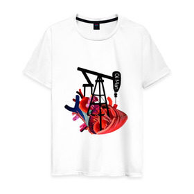 Мужская футболка хлопок с принтом Сердце нефтяника в Тюмени, 100% хлопок | прямой крой, круглый вырез горловины, длина до линии бедер, слегка спущенное плечо. | газ | нефть