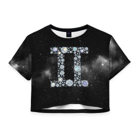 Женская футболка 3D укороченная с принтом Бдизнецы в Тюмени, 100% полиэстер | круглая горловина, длина футболки до линии талии, рукава с отворотами | близнецы | звезды | знаки зодиака | космос | созвездие