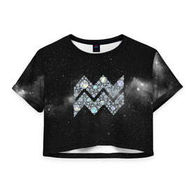 Женская футболка 3D укороченная с принтом Водолей в Тюмени, 100% полиэстер | круглая горловина, длина футболки до линии талии, рукава с отворотами | водолей | звезды | знаки зодиака | космос | созвездие