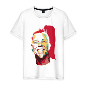 Мужская футболка хлопок с принтом James Hetfield в Тюмени, 100% хлопок | прямой крой, круглый вырез горловины, длина до линии бедер, слегка спущенное плечо. | hetfield | metal | metallica | music | rock | рок