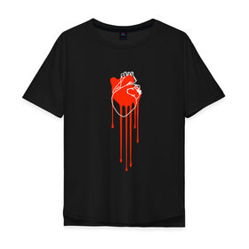 Мужская футболка хлопок Oversize с принтом Живое сердце в Тюмени, 100% хлопок | свободный крой, круглый ворот, “спинка” длиннее передней части | Тематика изображения на принте: кали | кровь | поток | сердце | стекает | струя