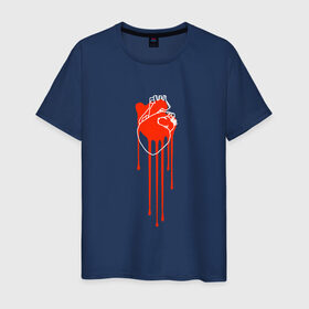 Мужская футболка хлопок с принтом Живое сердце в Тюмени, 100% хлопок | прямой крой, круглый вырез горловины, длина до линии бедер, слегка спущенное плечо. | Тематика изображения на принте: кали | кровь | поток | сердце | стекает | струя