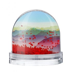 Водяной шар с принтом Радужный пейзаж в Тюмени, Пластик | Изображение внутри шара печатается на глянцевой фотобумаге с двух сторон | горы | деревья | дождь | лес | массив | небо | природа | рельеф | скалы | яркий