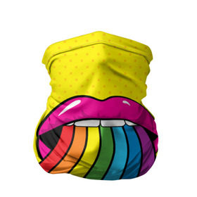 Бандана-труба 3D с принтом Pop art в Тюмени, 100% полиэстер, ткань с особыми свойствами — Activecool | плотность 150‒180 г/м2; хорошо тянется, но сохраняет форму | fun | lip color | mouth | pop art | rainbow | reggae | spectrum | style | summer | teeth | yellow | веселье | губы | желтый | зубы | лето | поп арт | радуга | рот | спектр | стиль | цвет