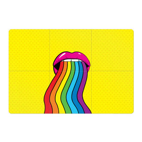 Магнитный плакат 3Х2 с принтом Pop art в Тюмени, Полимерный материал с магнитным слоем | 6 деталей размером 9*9 см | Тематика изображения на принте: fun | lip color | mouth | pop art | rainbow | reggae | spectrum | style | summer | teeth | yellow | веселье | губы | желтый | зубы | лето | поп арт | радуга | рот | спектр | стиль | цвет
