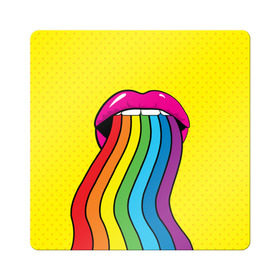 Магнит виниловый Квадрат с принтом Pop art в Тюмени, полимерный материал с магнитным слоем | размер 9*9 см, закругленные углы | fun | lip color | mouth | pop art | rainbow | reggae | spectrum | style | summer | teeth | yellow | веселье | губы | желтый | зубы | лето | поп арт | радуга | рот | спектр | стиль | цвет