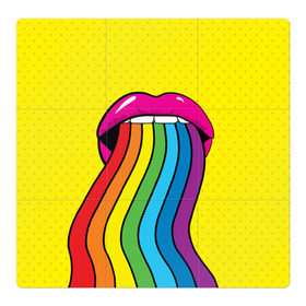 Магнитный плакат 3Х3 с принтом Pop art в Тюмени, Полимерный материал с магнитным слоем | 9 деталей размером 9*9 см | Тематика изображения на принте: fun | lip color | mouth | pop art | rainbow | reggae | spectrum | style | summer | teeth | yellow | веселье | губы | желтый | зубы | лето | поп арт | радуга | рот | спектр | стиль | цвет