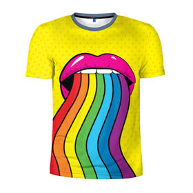 Мужская футболка 3D спортивная с принтом Pop art в Тюмени, 100% полиэстер с улучшенными характеристиками | приталенный силуэт, круглая горловина, широкие плечи, сужается к линии бедра | fun | lip color | mouth | pop art | rainbow | reggae | spectrum | style | summer | teeth | yellow | веселье | губы | желтый | зубы | лето | поп арт | радуга | рот | спектр | стиль | цвет