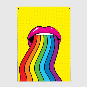 Постер с принтом Pop art в Тюмени, 100% бумага
 | бумага, плотность 150 мг. Матовая, но за счет высокого коэффициента гладкости имеет небольшой блеск и дает на свету блики, но в отличии от глянцевой бумаги не покрыта лаком | fun | lip color | mouth | pop art | rainbow | reggae | spectrum | style | summer | teeth | yellow | веселье | губы | желтый | зубы | лето | поп арт | радуга | рот | спектр | стиль | цвет