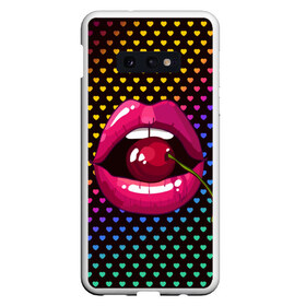 Чехол для Samsung S10E с принтом Pop art в Тюмени, Силикон | Область печати: задняя сторона чехла, без боковых панелей | Тематика изображения на принте: cherry | colorful | fashion | funny | gesture | lips | lipstick | makeup | mouth | pop art | rainbow | style | веселый | вишенка | вишня | губы | жест | зубы | клубный | любовь | макияж | мода | помада | поп арт | прикольный | радуга | рот | стиль | страс