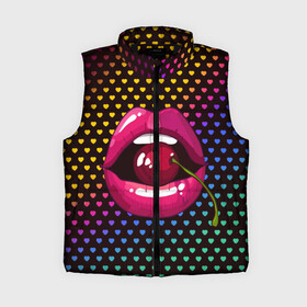 Женский жилет утепленный 3D с принтом Pop art в Тюмени,  |  | cherry | colorful | fashion | funny | gesture | lips | lipstick | makeup | mouth | pop art | rainbow | style | веселый | вишенка | вишня | губы | жест | зубы | клубный | любовь | макияж | мода | помада | поп арт | прикольный | радуга | рот | стиль | страс