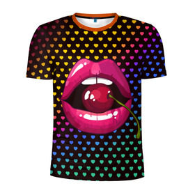 Мужская футболка 3D спортивная с принтом Pop art в Тюмени, 100% полиэстер с улучшенными характеристиками | приталенный силуэт, круглая горловина, широкие плечи, сужается к линии бедра | cherry | colorful | fashion | funny | gesture | lips | lipstick | makeup | mouth | pop art | rainbow | style | веселый | вишенка | вишня | губы | жест | зубы | клубный | любовь | макияж | мода | помада | поп арт | прикольный | радуга | рот | стиль | страс