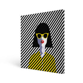 Холст квадратный с принтом Pop art girl в Тюмени, 100% ПВХ |  | abstraction | bright | color | fashion | hair | lines | lips | pop art | rack | red | style | yellow | абстракция | губы | желтый | каре | красный | линии | мода | очки | поп арт | прическа | стиль | цвет | яркий